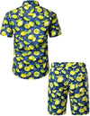Men's Lemon Print Cotton Hawaiian Shirt & Shorts Set