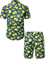 Men's Lemon Print Cotton Hawaiian Shirt & Shorts Set