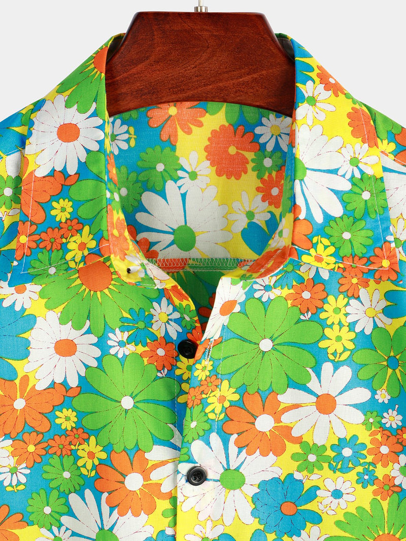 Men's Floral Cotton Tropical Hawaiian Mystery Machine Short Sleeve Shirt