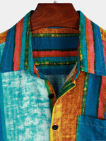 Men's Breathable Cotton Pocket Short Sleeve Striped Shirt
