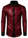 Men's Dress Shirt Sequins Button Down Long Sleeve Shirts Disco Party Costume