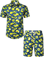 Men's Lemon Print Cotton Hawaiian Shirt & Shorts Set