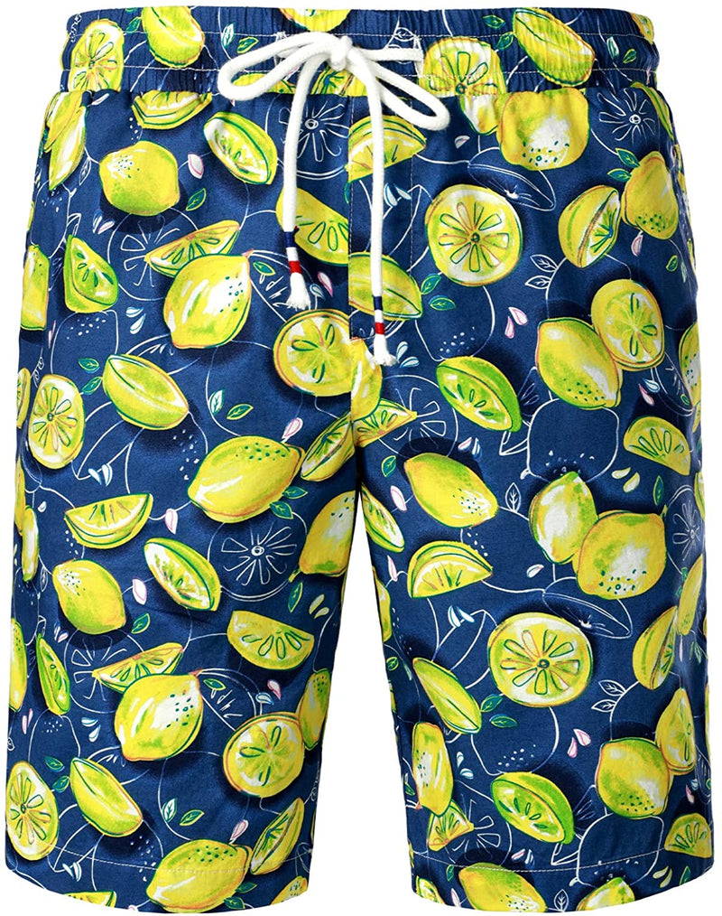 Men's Lemon Print Cotton Hawaiian Shirt & Shorts Set