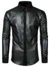 Men's Dress Shirt Sequins Button Down Long Sleeve Shirts Disco Party Costume