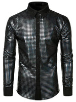 Men's Dress Shirt Sequins Button Down Long Sleeve Shirts Disco Party Costume