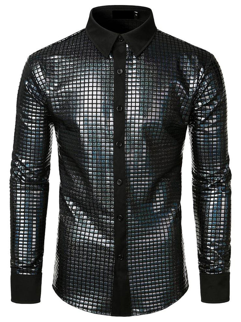 Men's Dress Shirt Sequins Button Down Long Sleeve Shirts Disco Party Costume