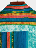 Men's Breathable Cotton Pocket Short Sleeve Striped Shirt