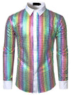 Men's Dress Shirt Sequins Button Down Long Sleeve Shirts Disco Party Costume