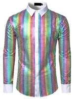 Men's Dress Shirt Sequins Button Down Long Sleeve Shirts Disco Party Costume