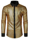 Men's Dress Shirt Sequins Button Down Long Sleeve Shirts Disco Party Costume