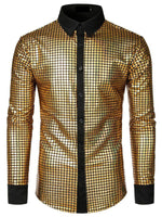 Men's Dress Shirt Sequins Button Down Long Sleeve Shirts Disco Party Costume