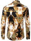 Men's Retro Print Long Sleeve Cotton Casual Button Up Shirt