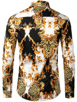 Men's Retro Print Long Sleeve Cotton Casual Button Up Shirt