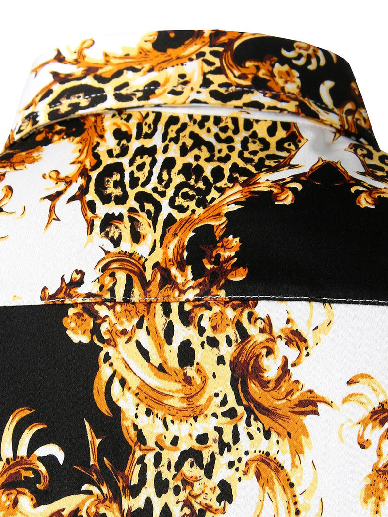 Men's Retro Print Long Sleeve Cotton Casual Button Up Shirt