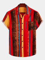 Men's Colorful Breathable Cotton Short Sleeve Striped Shirt