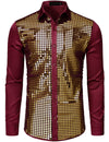 Mens Dress Shirt Silver Sequins Long Sleeve Button Down Disco Shirt Party Costume
