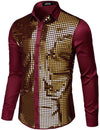 Mens Dress Shirt Silver Sequins Long Sleeve Button Down Disco Shirt Party Costume