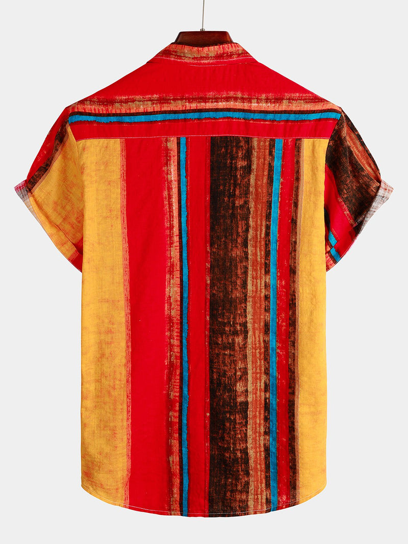 Men's Colorful Breathable Cotton Short Sleeve Striped Shirt