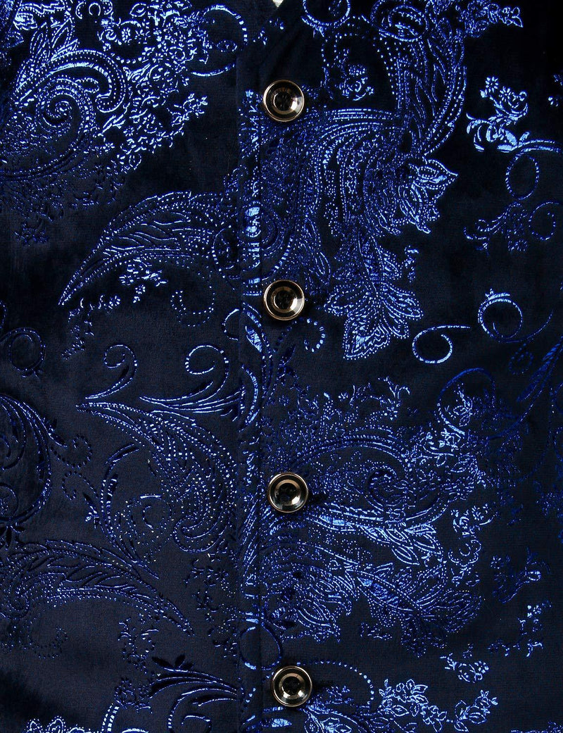 Mens Hipster Metallic Paisley Printed Single Breasted V-Neck Suit Vest/Tuxedo Waistcoat