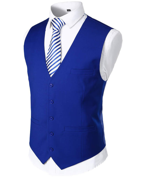 Mens V-Neck Formal Suit Vest Slim Fit Dress Vest Wedding Waistcoat for Tuxedo