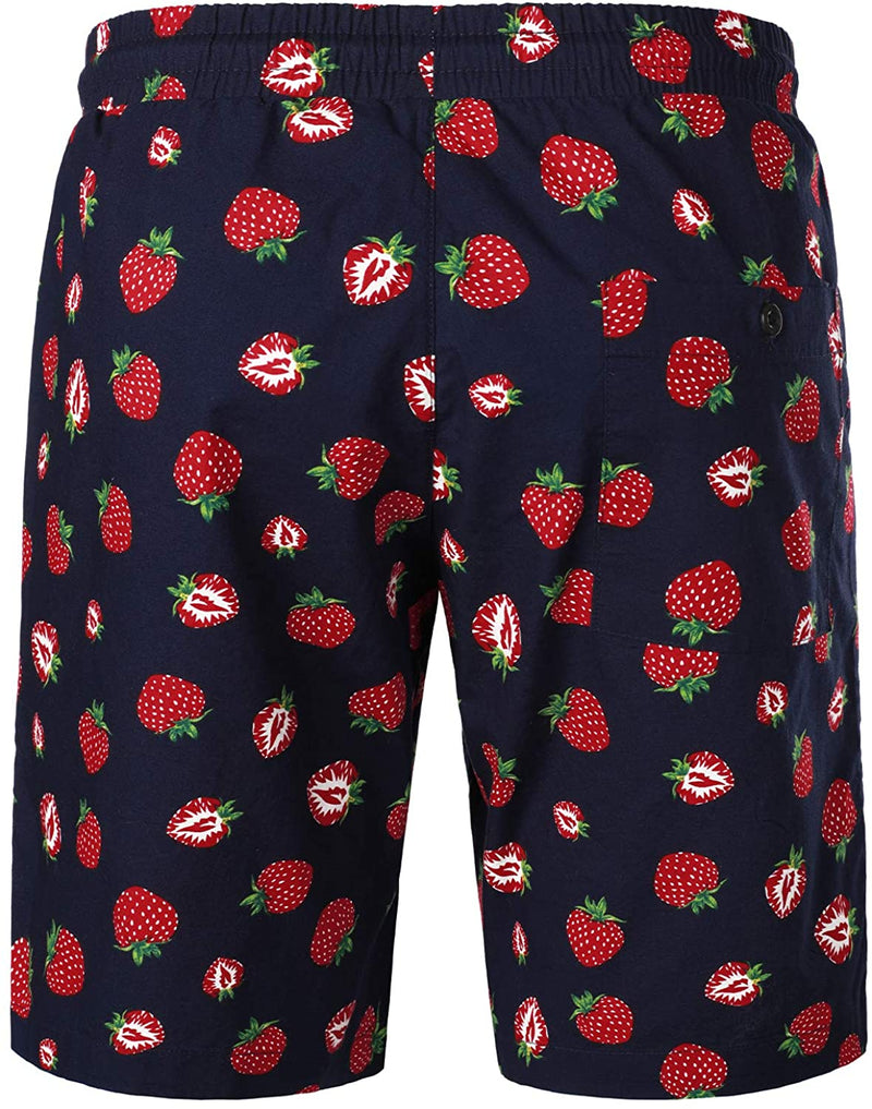 Men's Cotton Strawberry Print Hawaiian Shirt & Shorts Set