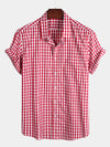 Men's Pink Casual Solid Color Plaid Cotton Pocket Shirt