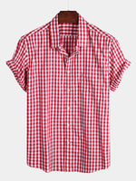 Men's Pink Casual Solid Color Plaid Cotton Pocket Shirt