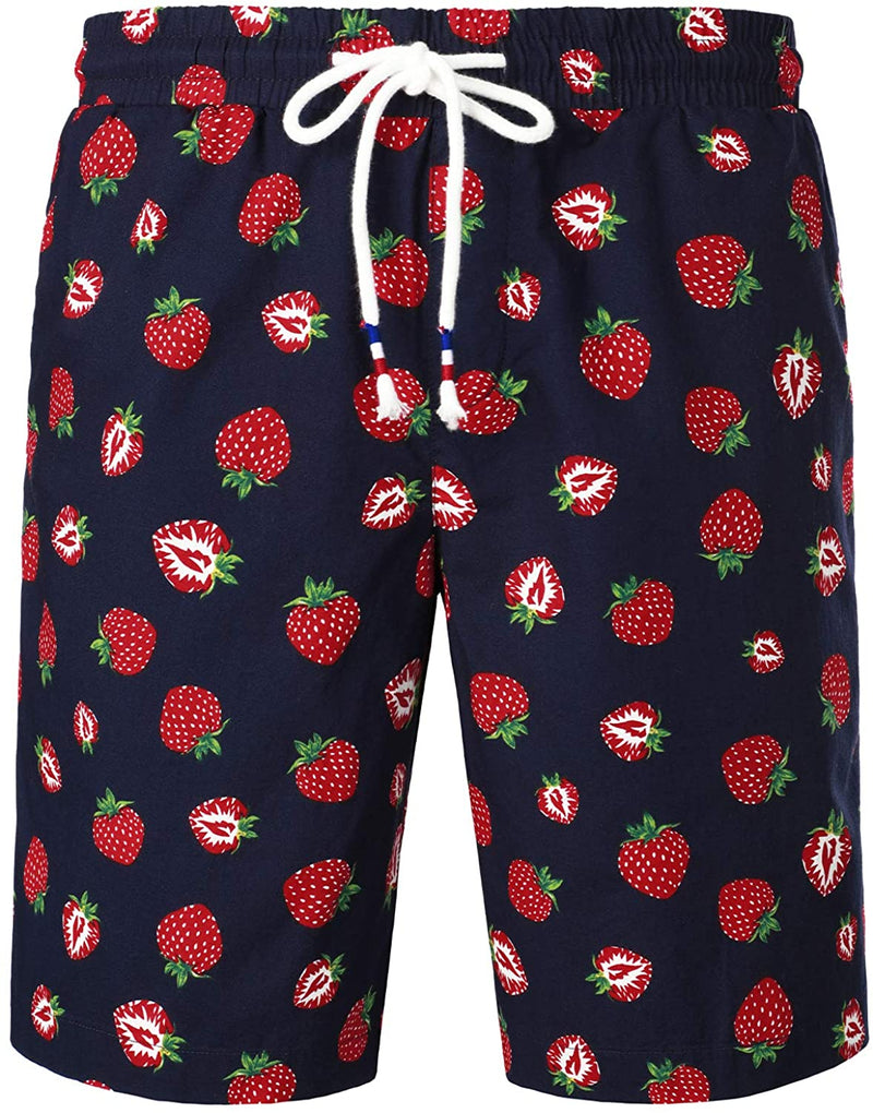 Men's Cotton Strawberry Print Hawaiian Shirt & Shorts Set