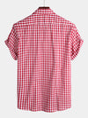 Men's Pink Casual Solid Color Plaid Cotton Pocket Shirt