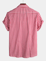 Men's Pink Casual Solid Color Plaid Cotton Pocket Shirt