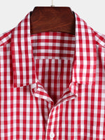 Men's Pink Casual Solid Color Plaid Cotton Pocket Shirt
