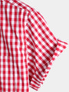 Men's Pink Casual Solid Color Plaid Cotton Pocket Shirt