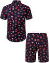 Men's Cotton Strawberry Print Hawaiian Shirt & Shorts Set