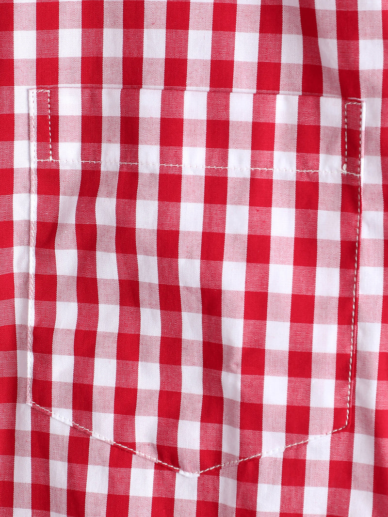 Men's Pink Casual Solid Color Plaid Cotton Pocket Shirt