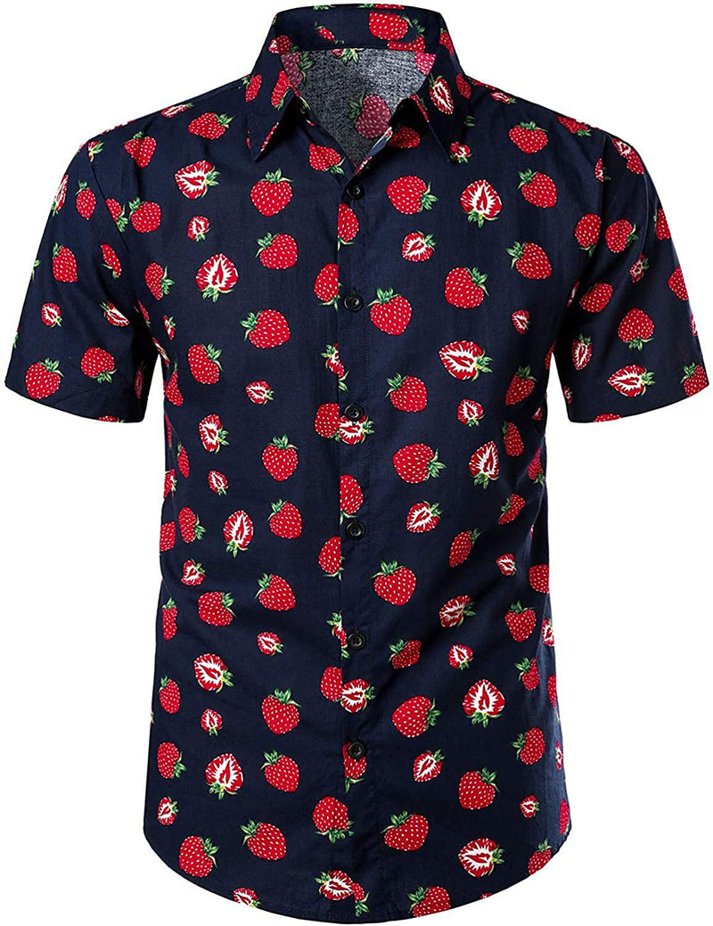 Men's Cotton Strawberry Print Hawaiian Shirt & Shorts Set