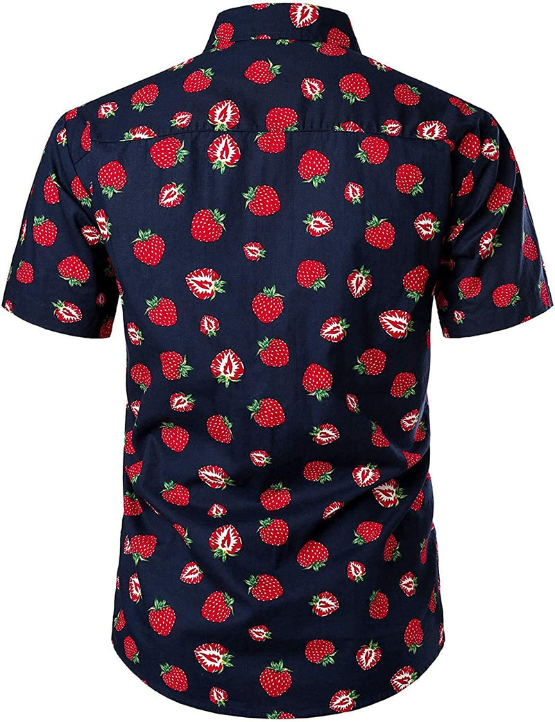 Men's Cotton Strawberry Print Hawaiian Shirt & Shorts Set