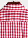 Men's Pink Casual Solid Color Plaid Cotton Pocket Shirt