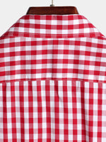 Men's Pink Casual Solid Color Plaid Cotton Pocket Shirt
