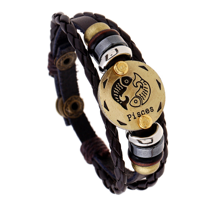 12 Constellation Lucky Braided Adjustable Leather Bracelet