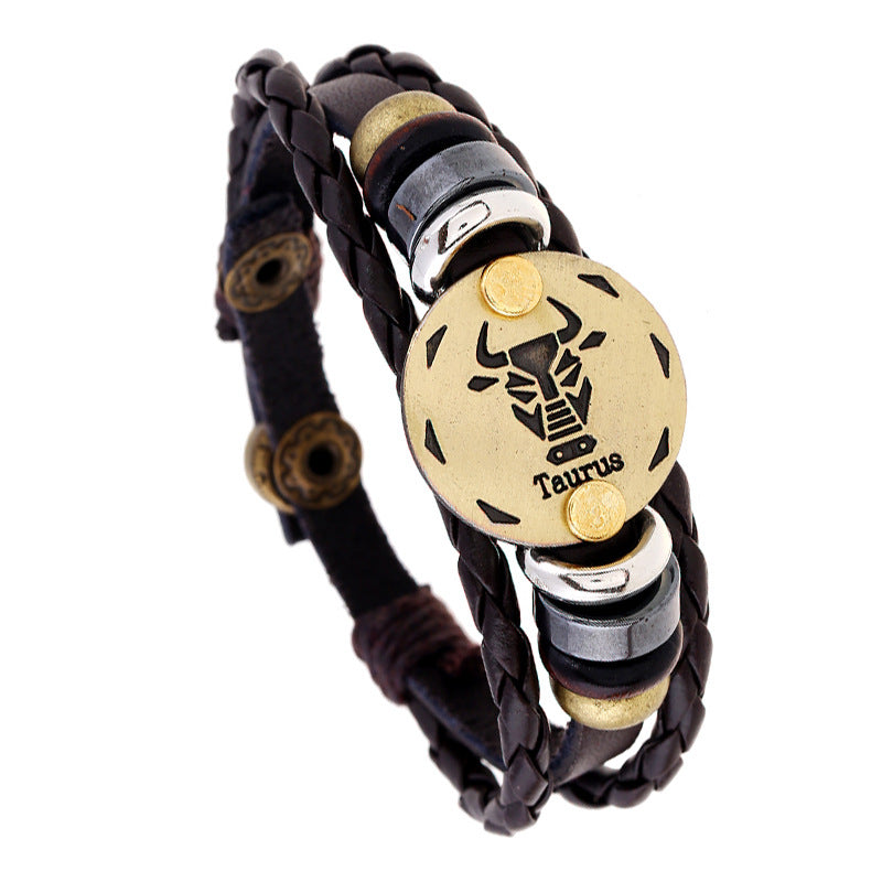 12 Constellation Lucky Braided Adjustable Leather Bracelet