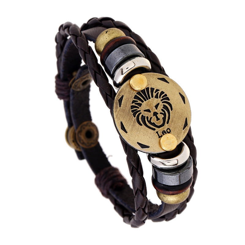 12 Constellation Lucky Braided Adjustable Leather Bracelet
