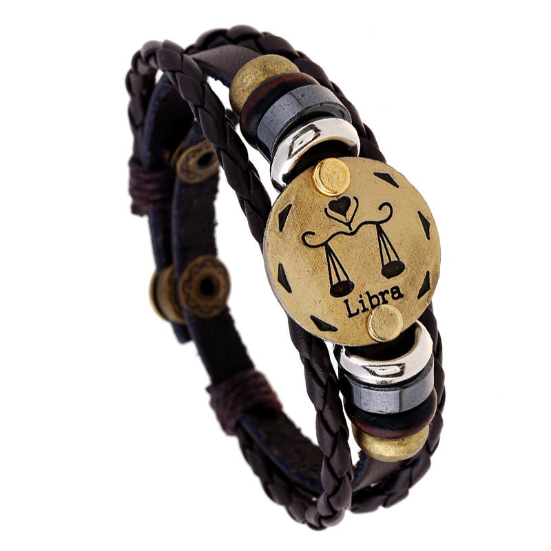 12 Constellation Lucky Braided Adjustable Leather Bracelet