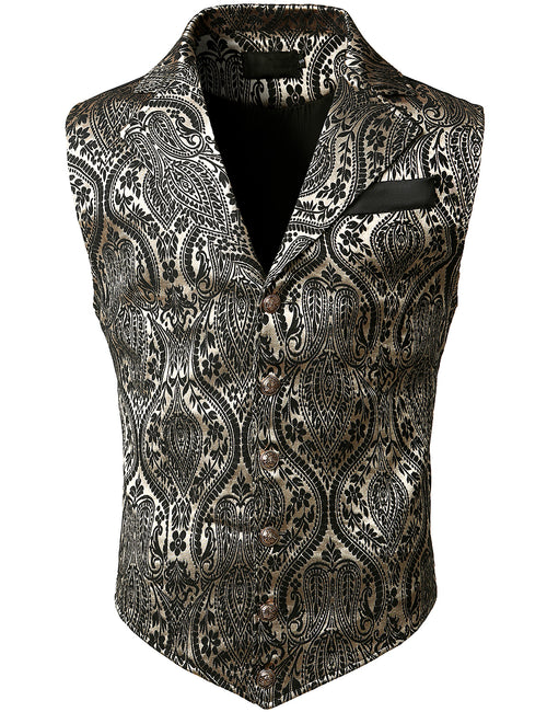 Mens Victorian Suit Vest Steampunk Gothic Waistcoat Beige Vest