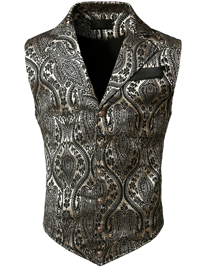 Mens Victorian Suit Vest Steampunk Gothic Waistcoat Beige Vest