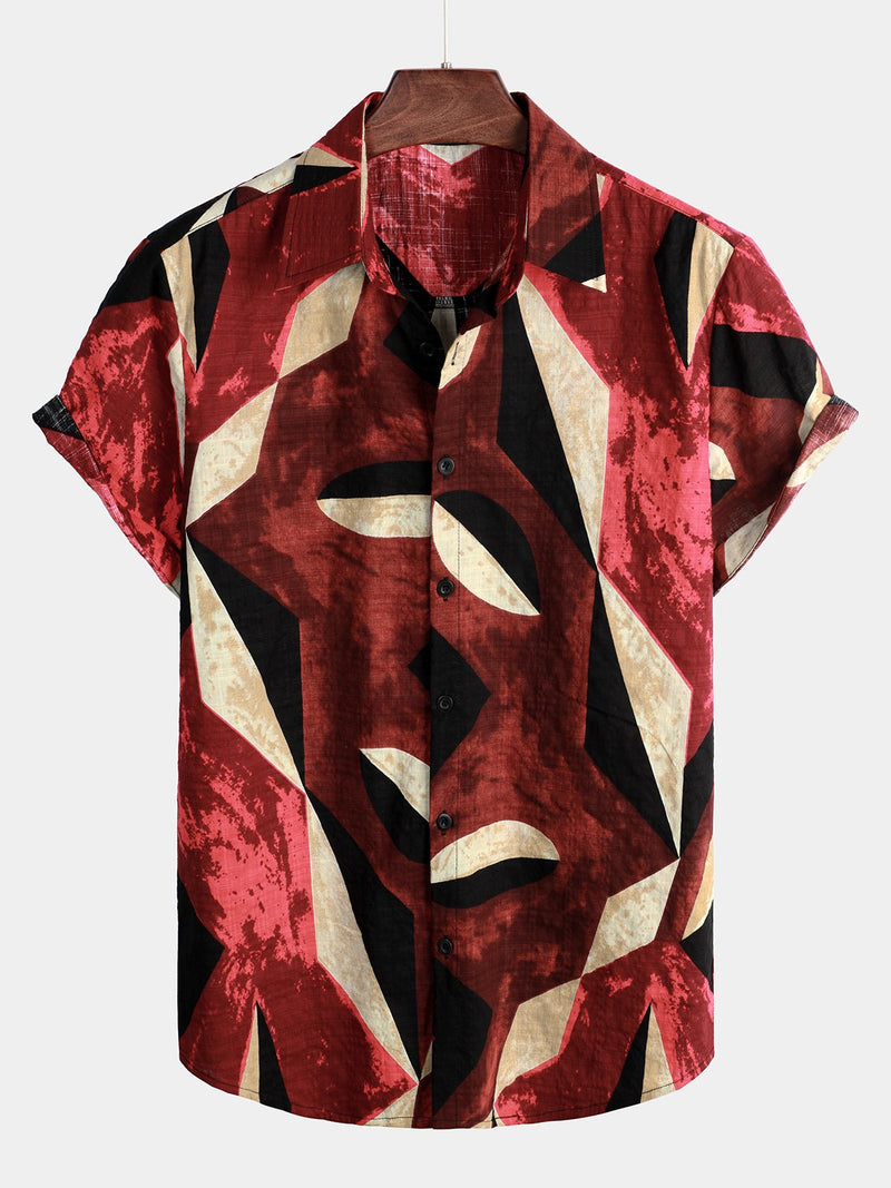 Men's Cotton Geometric Patterns Short Sleeve Shirt