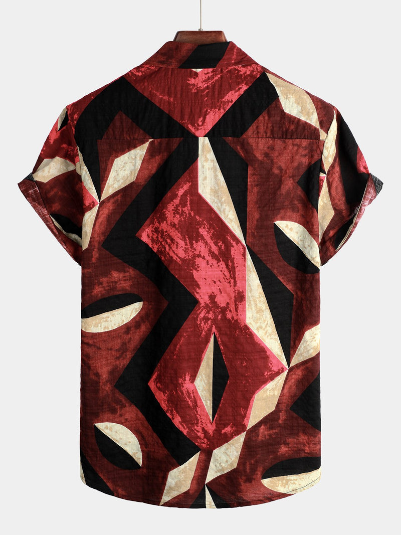 Men's Cotton Geometric Patterns Short Sleeve Shirt
