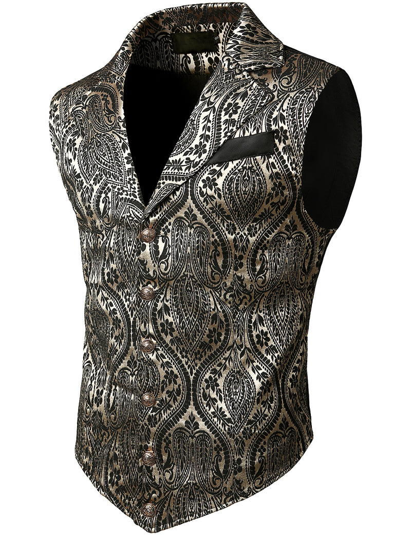 Mens Victorian Suit Vest Steampunk Gothic Waistcoat Beige Vest