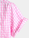 Men's Pink Casual Solid Color Plaid Cotton Pocket Shirt