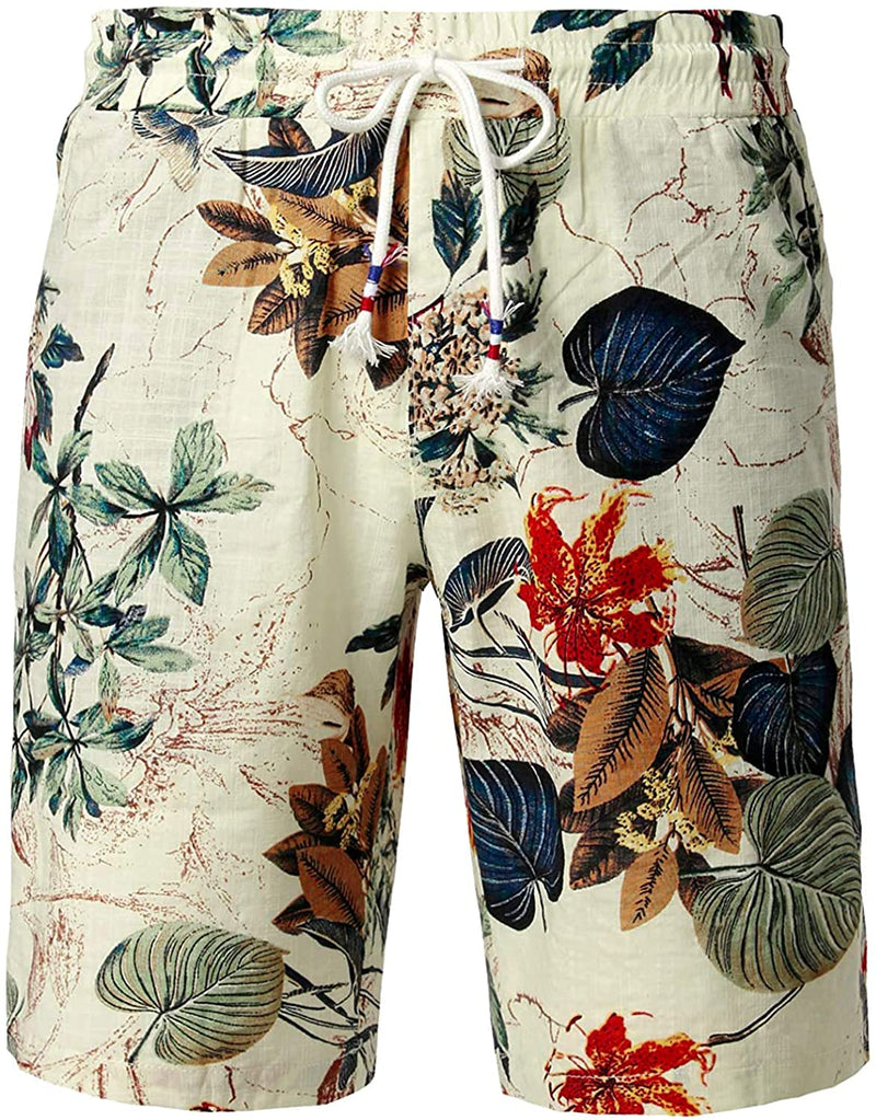 Men's Cotton Casual Flower Hawaiian Shorts