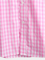 Men's Pink Casual Solid Color Plaid Cotton Pocket Shirt